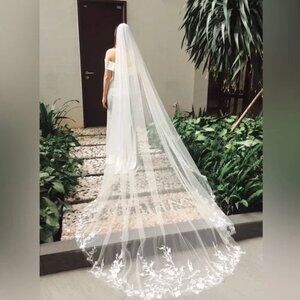 Cathedral Tulle Floral Wedding Veil with Comb